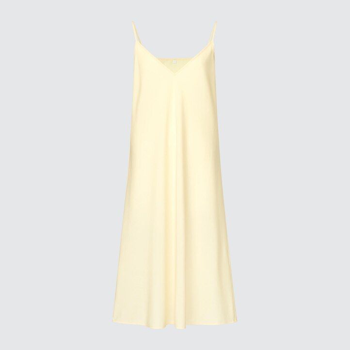 womens uniqlo chiffon pleated sleeved dress yellow