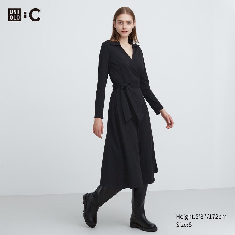 black uniqlo long sleeved wrap womens dress