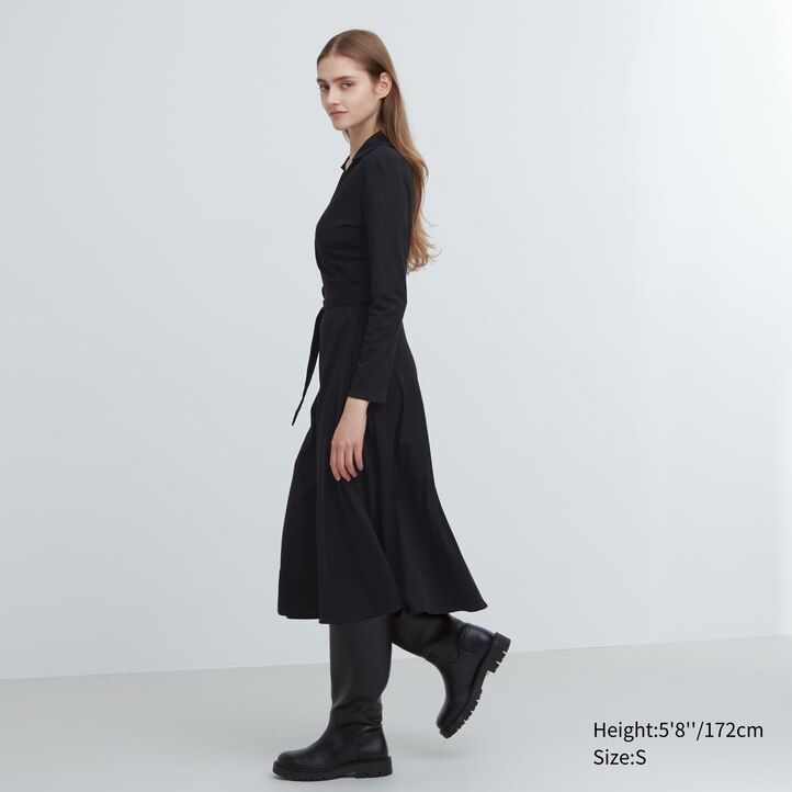 black uniqlo long sleeved wrap womens dress