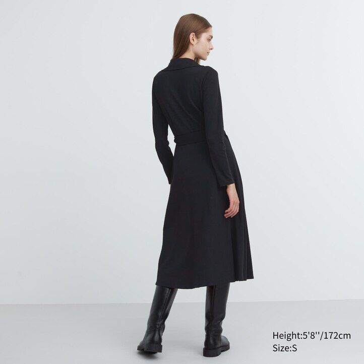 black uniqlo long sleeved wrap womens dress