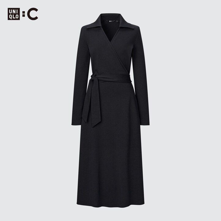 black uniqlo long sleeved wrap womens dress