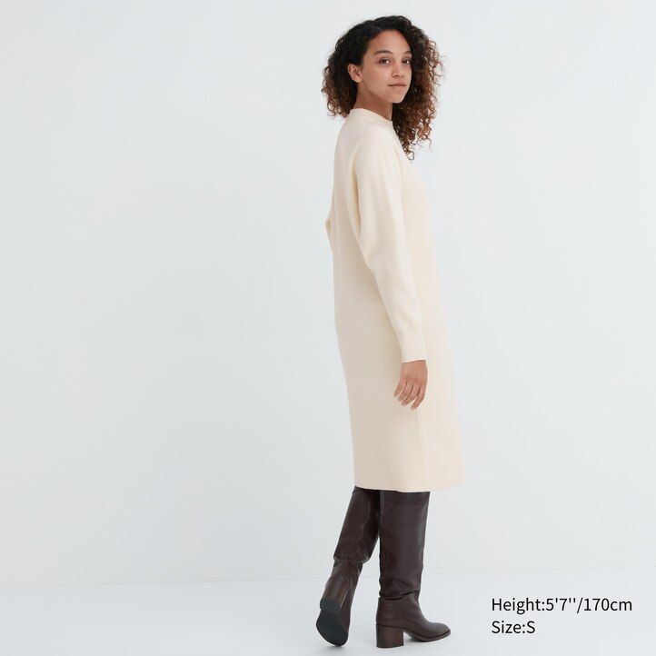 green womens uniqlo souffle yarn smooth sleeved dress on