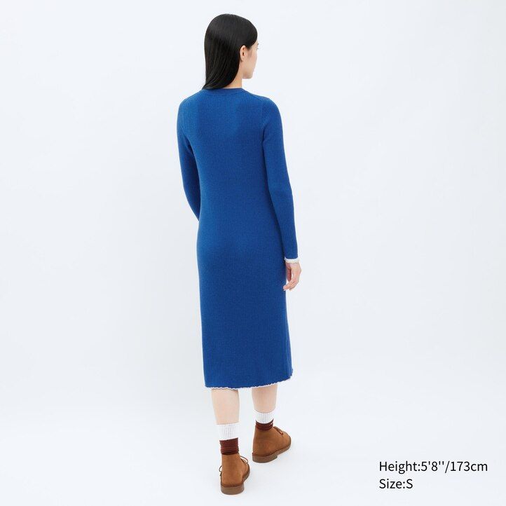 uniqlo ribbed knit sleeved womens dress red
