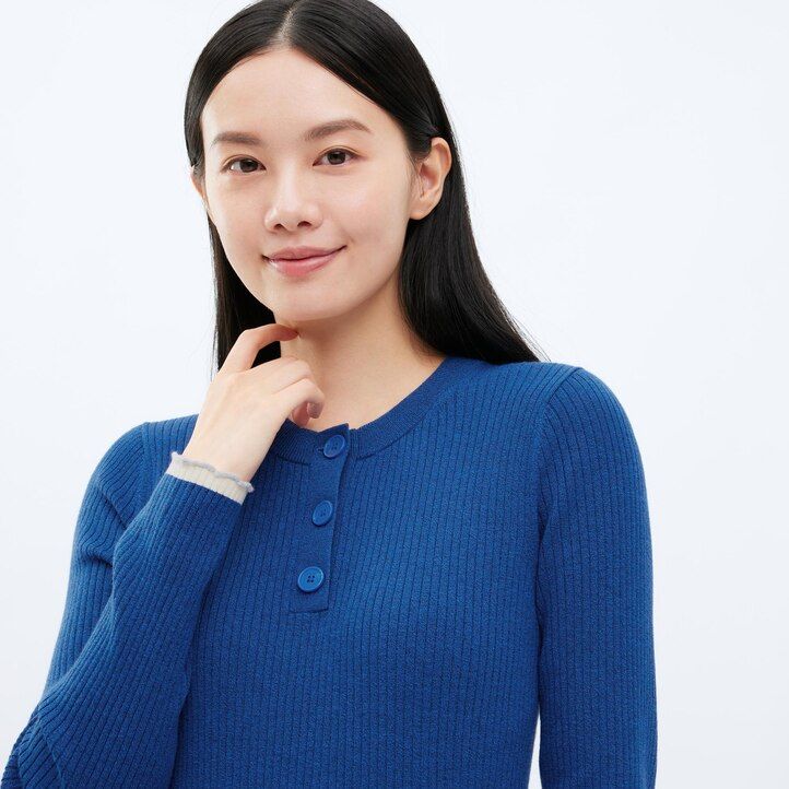 uniqlo ribbed knit sleeved womens dress red