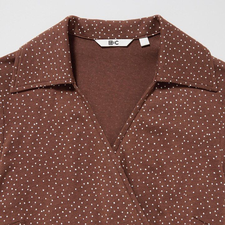 brown uniqlo printed sleeved wrap womens dress