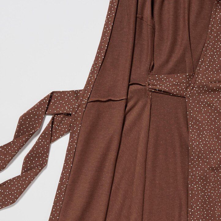 brown uniqlo printed sleeved wrap womens dress