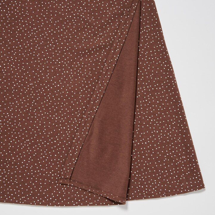 brown uniqlo printed sleeved wrap womens dress