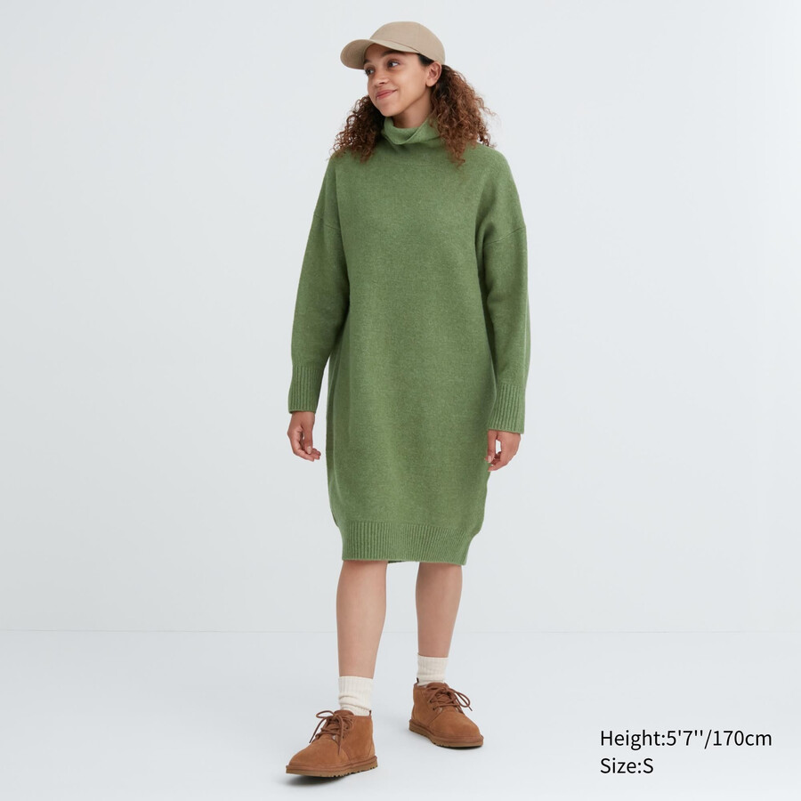 womens uniqlo souffle yarn sleeved dress green