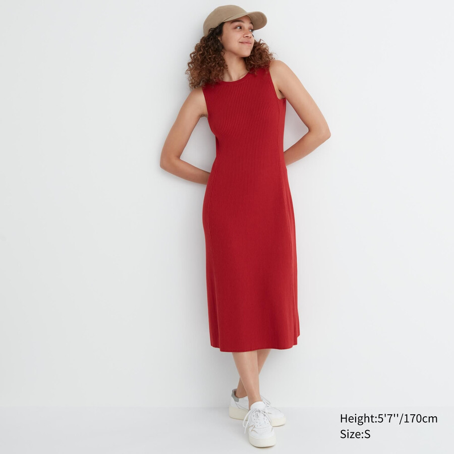 uniqlo cotton blend knit sleeveless womens dress red