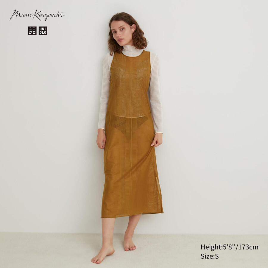 brown uniqlo mesh sleeveless maxi womens dress