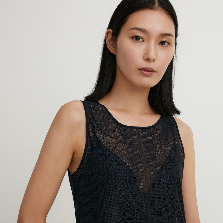 brown uniqlo mesh sleeveless maxi womens dress