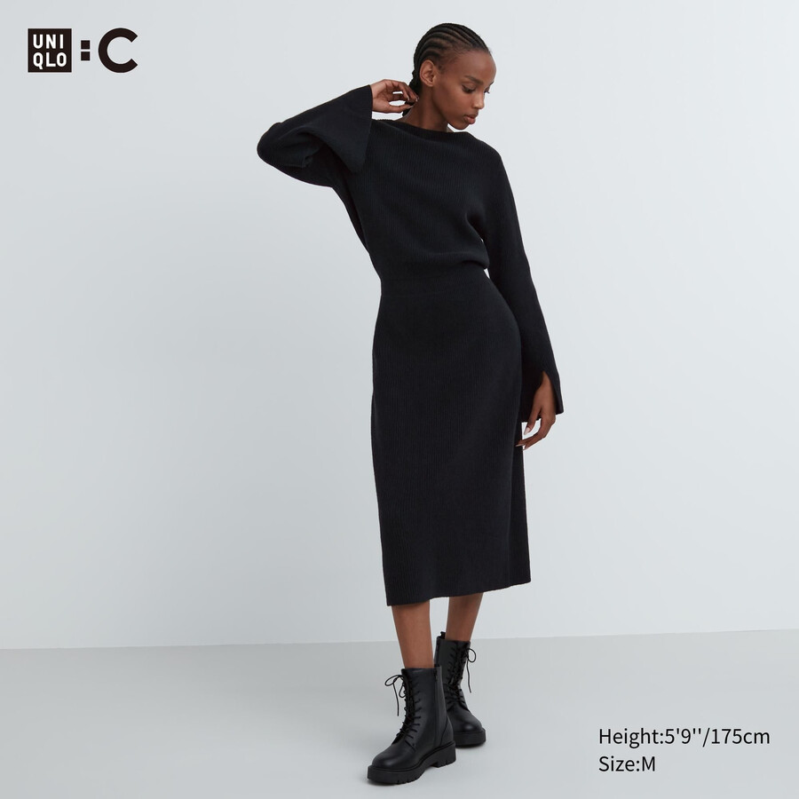 uniqlo boat neck sleeved knitted womens dress black