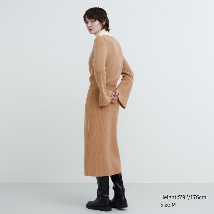 uniqlo boat neck sleeved knitted womens dress black