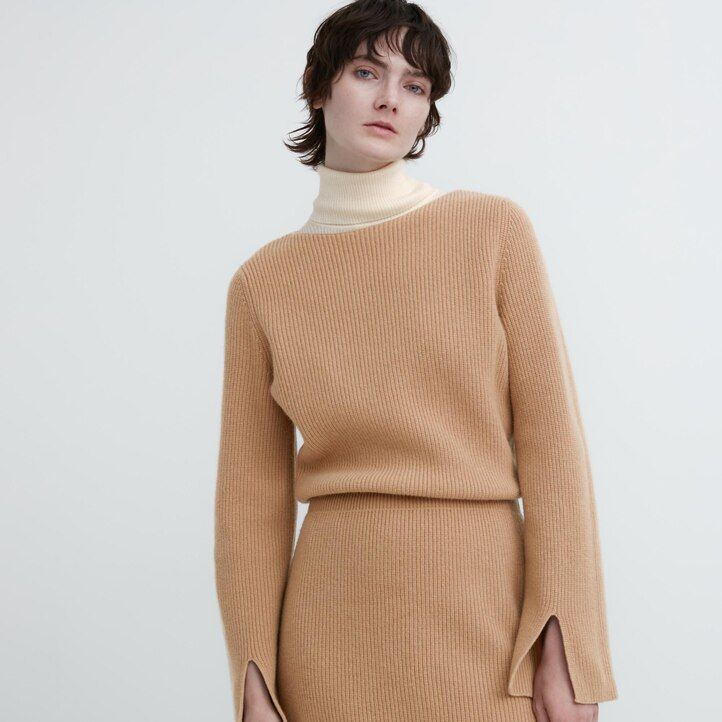 uniqlo boat neck sleeved knitted womens dress black