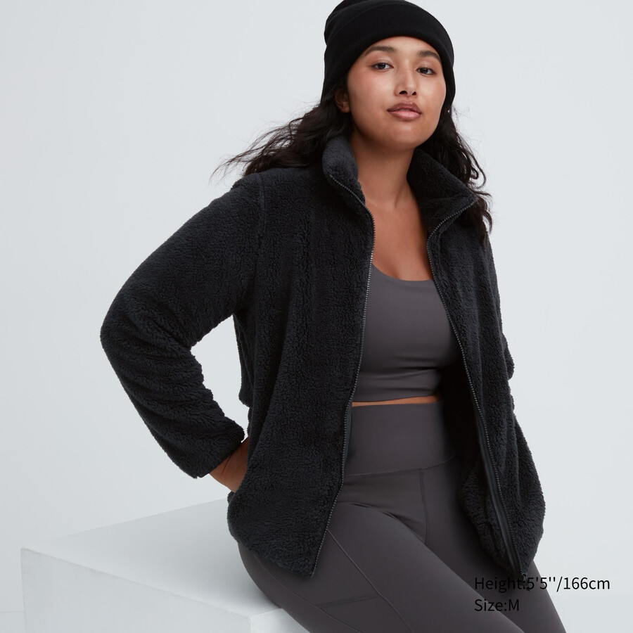 uniqlo fluffy fleece zipped womens jackets black