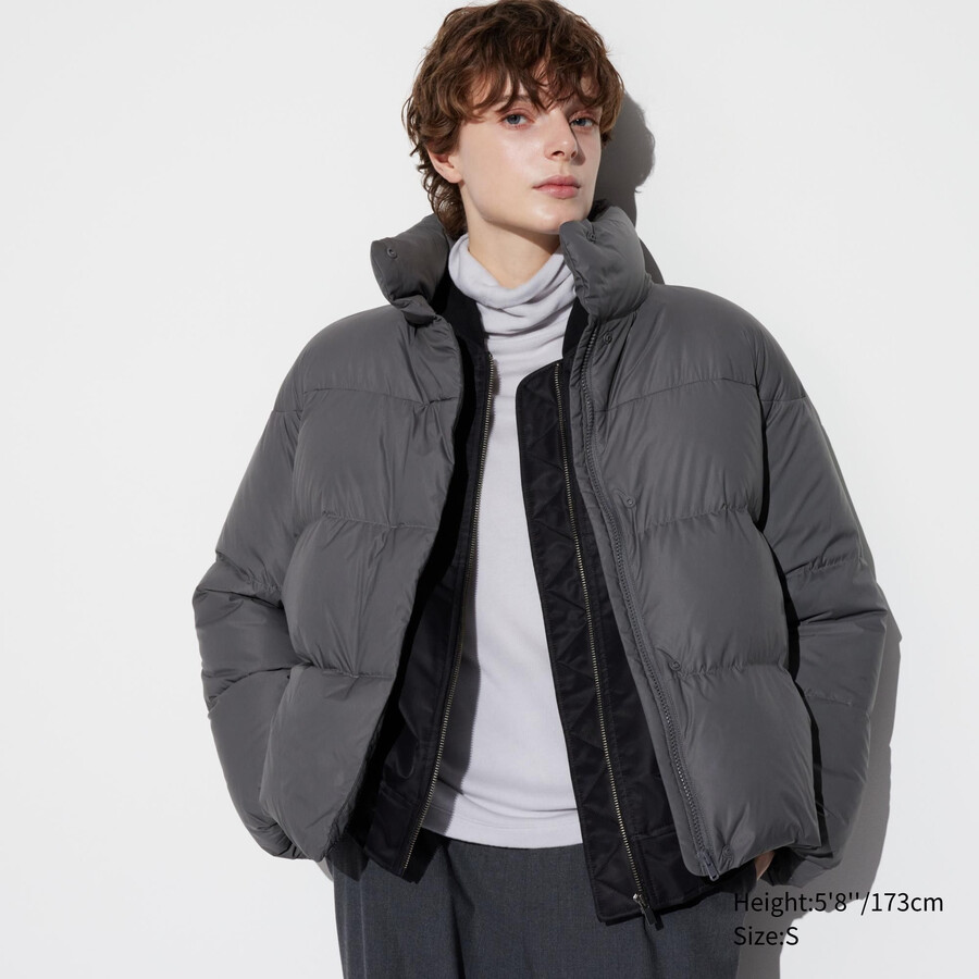 grey uniqlo powder soft down nanodesign womens jackets
