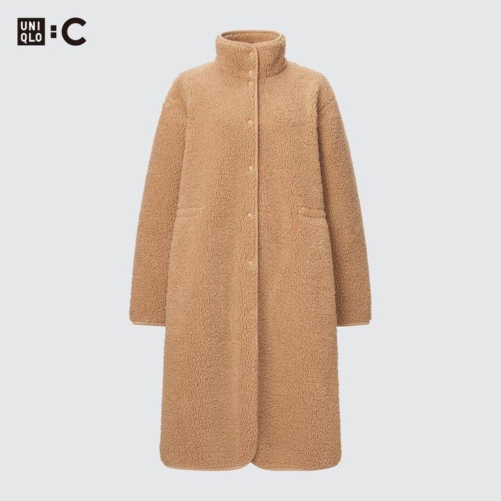 womens uniqlo pile lined fleece stand collar jackets beige