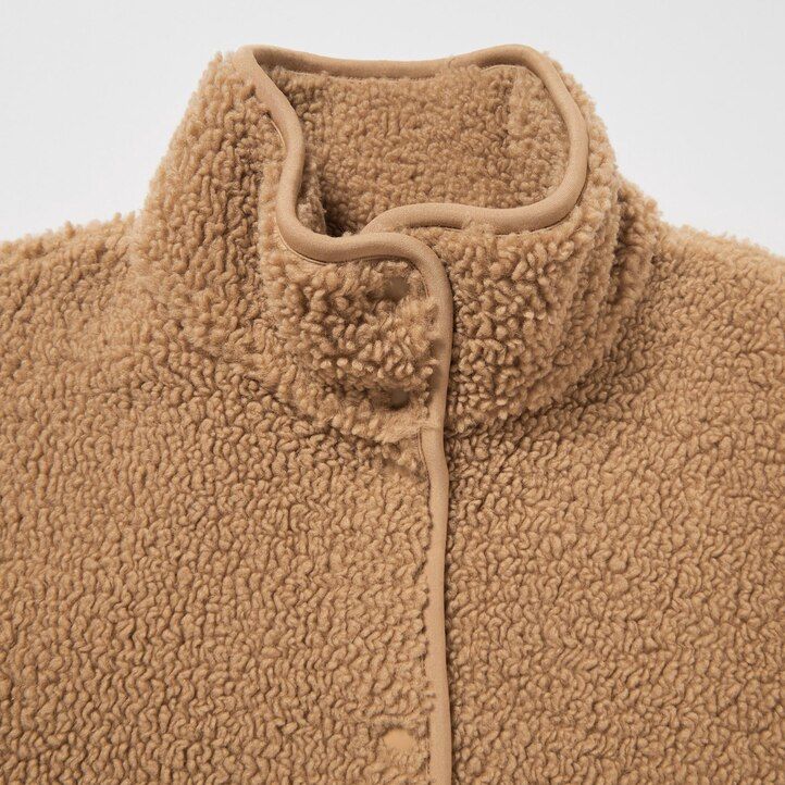 womens uniqlo pile lined fleece stand collar jackets beige