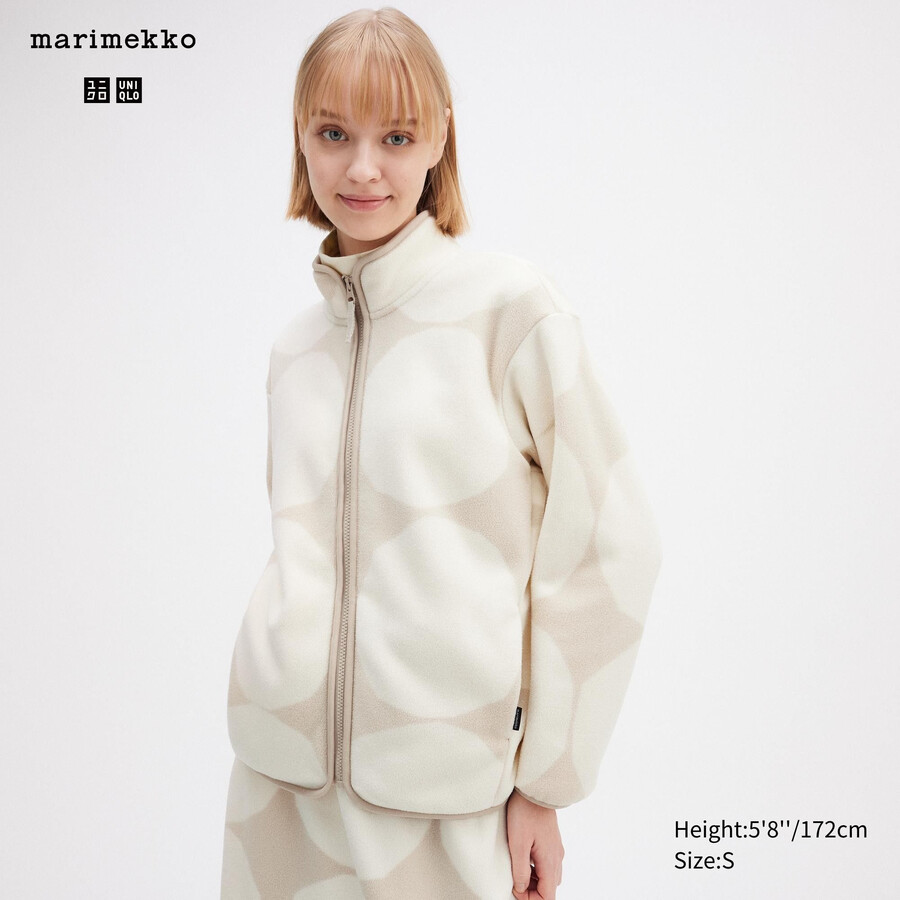 light grey womens uniqlo printed fleece jackets
