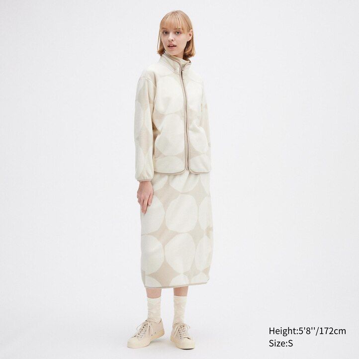 light grey womens uniqlo printed fleece jackets