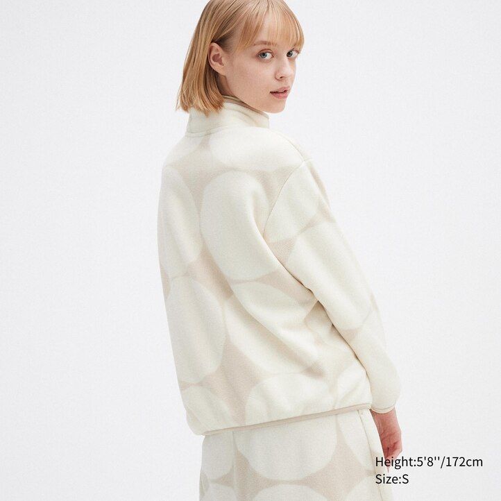 light grey womens uniqlo printed fleece jackets