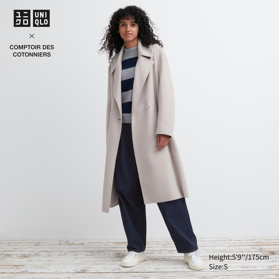 womens uniqlo wool blend wrap jackets beige on