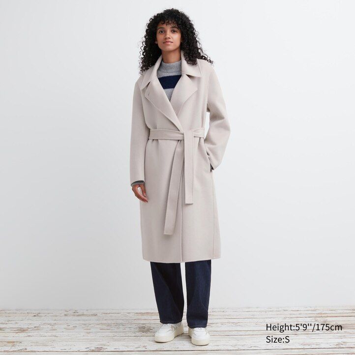womens uniqlo wool blend wrap jackets beige on