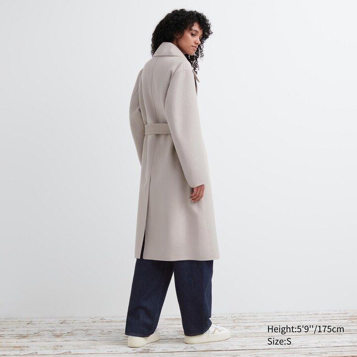 womens uniqlo wool blend wrap jackets beige on