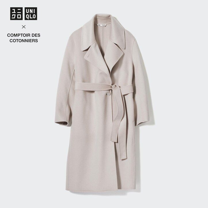 womens uniqlo wool blend wrap jackets beige on