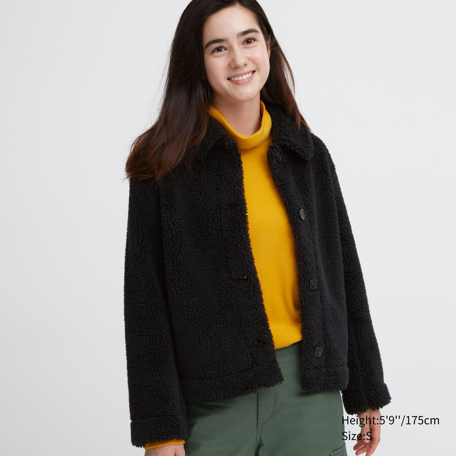 uniqlo pile lined fleece womens jackets black