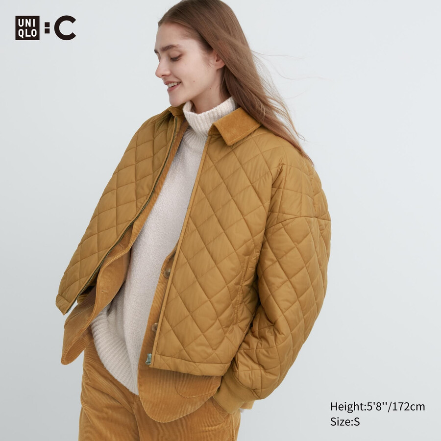 brown uniqlo warm padded blouson womens jackets