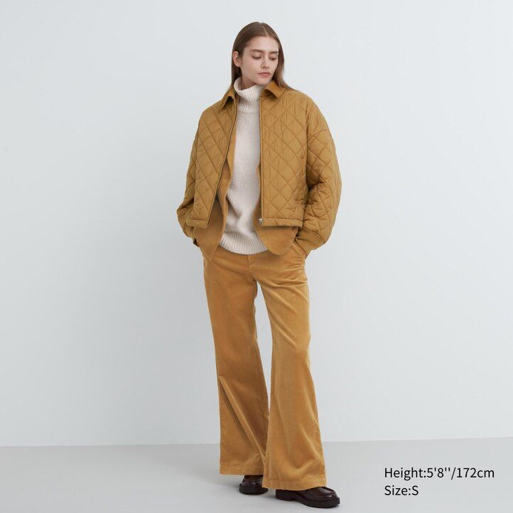 brown uniqlo warm padded blouson womens jackets