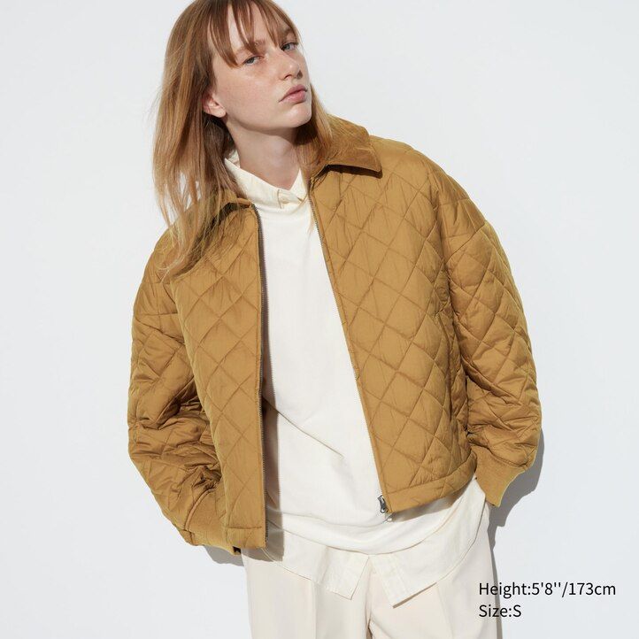 brown uniqlo warm padded blouson womens jackets