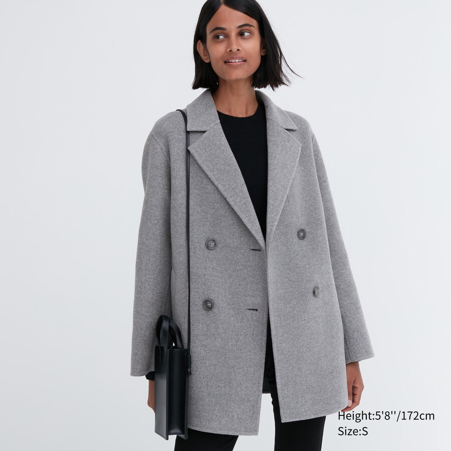grey uniqlo wool blend womens jackets