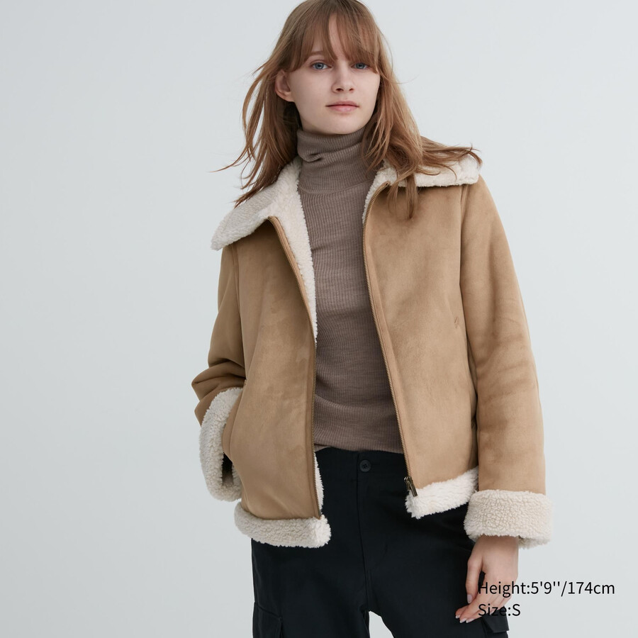 beige uniqlo pile lined womens jackets