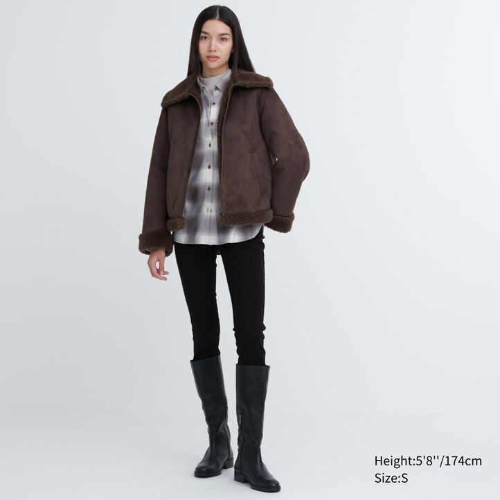 beige uniqlo pile lined womens jackets