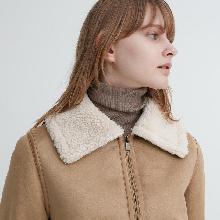 beige uniqlo pile lined womens jackets