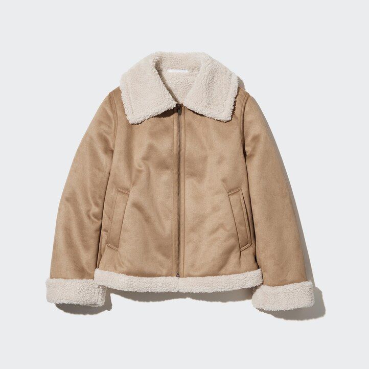 beige uniqlo pile lined womens jackets