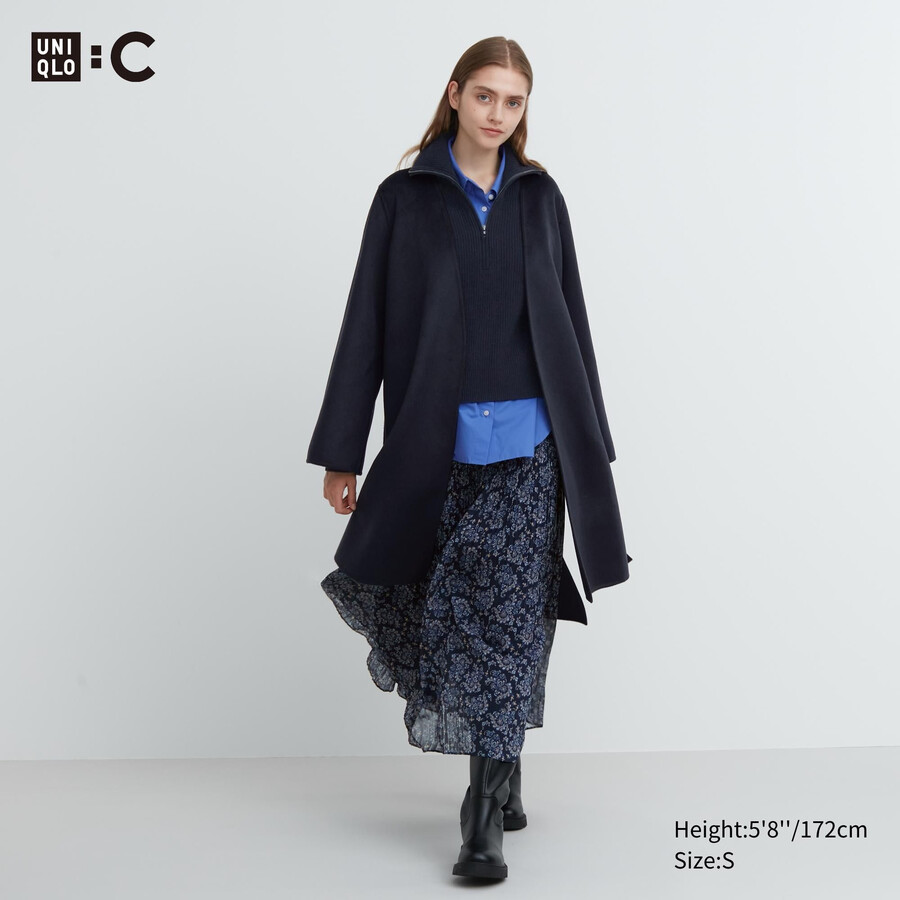 womens uniqlo wool blend wrap jackets navy