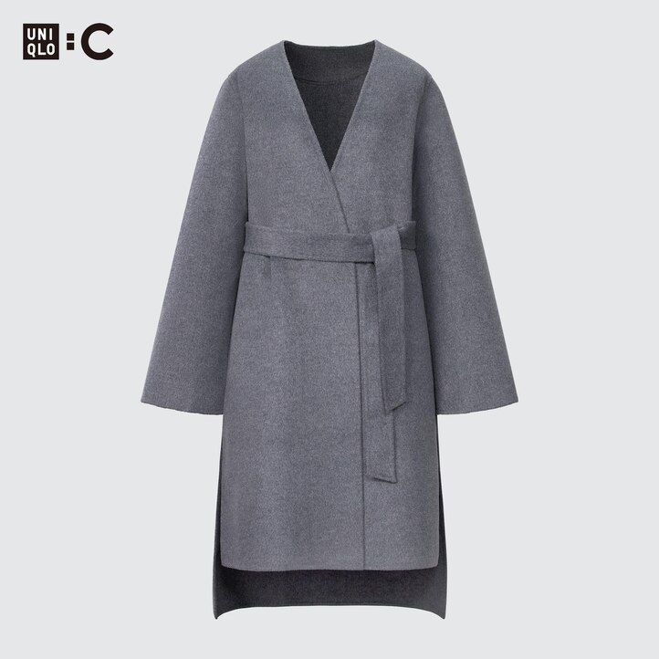womens uniqlo wool blend wrap jackets navy