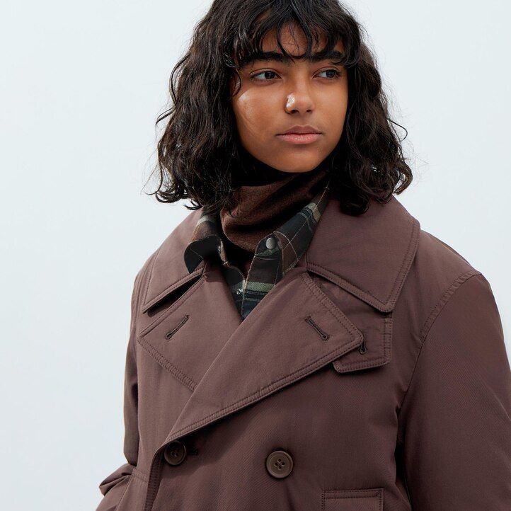 black womens uniqlo short padded pea jackets