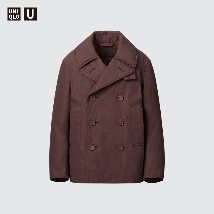 black womens uniqlo short padded pea jackets