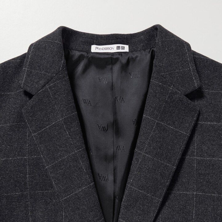 womens uniqlo single breasted checked jackets dark grey