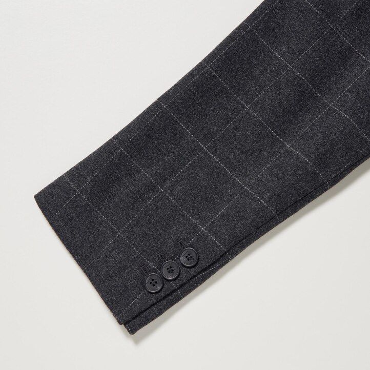 womens uniqlo single breasted checked jackets dark grey