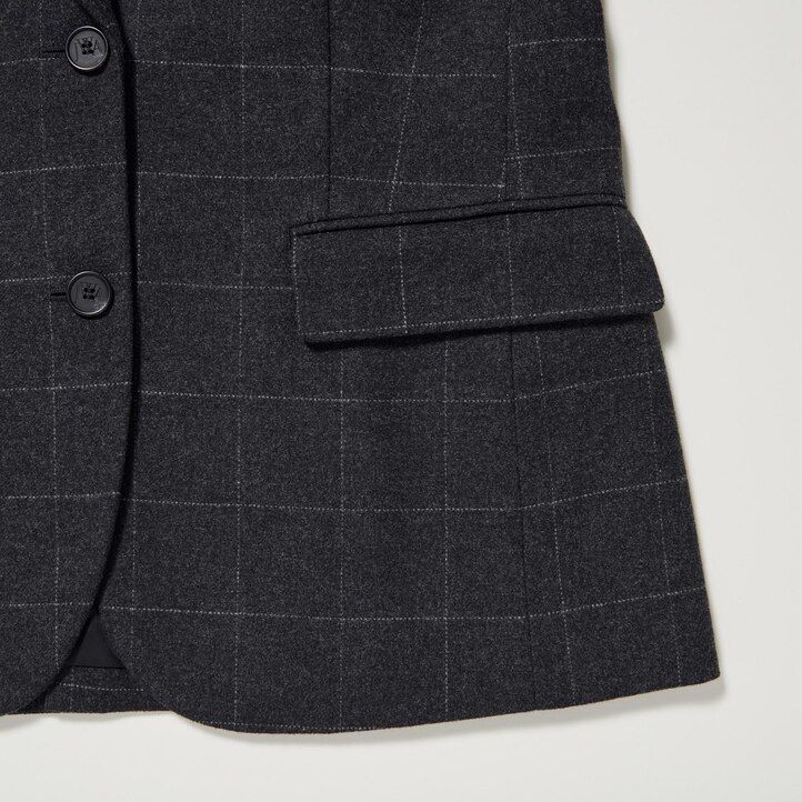 womens uniqlo single breasted checked jackets dark grey