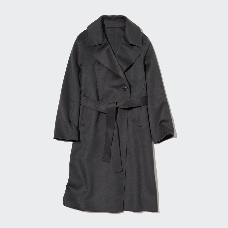 grey womens uniqlo wool blend oversized jackets