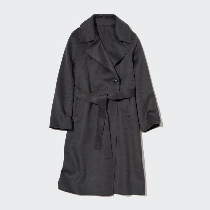 grey womens uniqlo wool blend oversized jackets