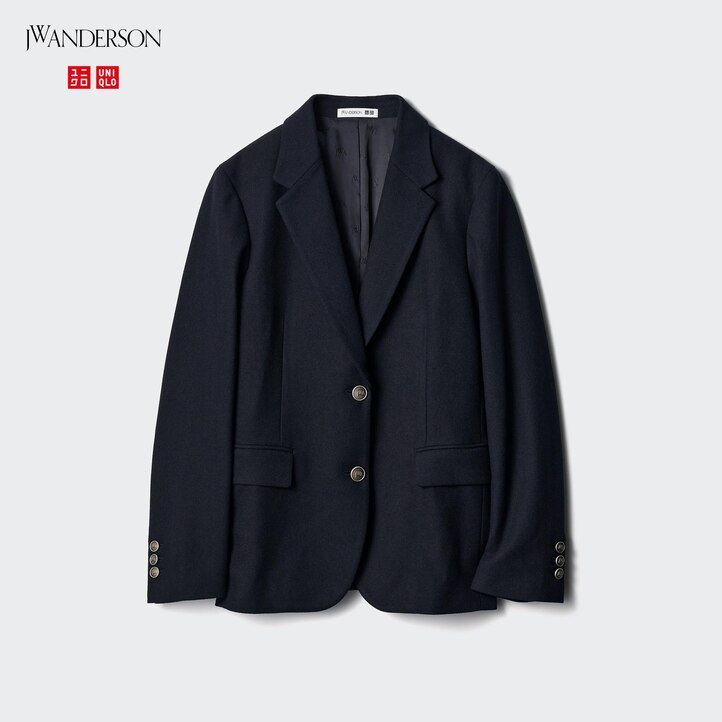 navy womens uniqlo single breasted jackets
