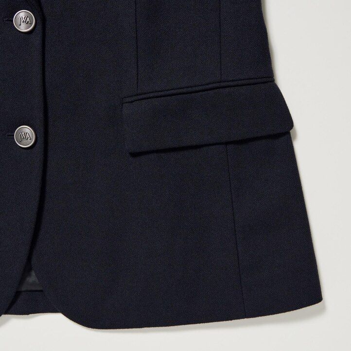 navy womens uniqlo single breasted jackets