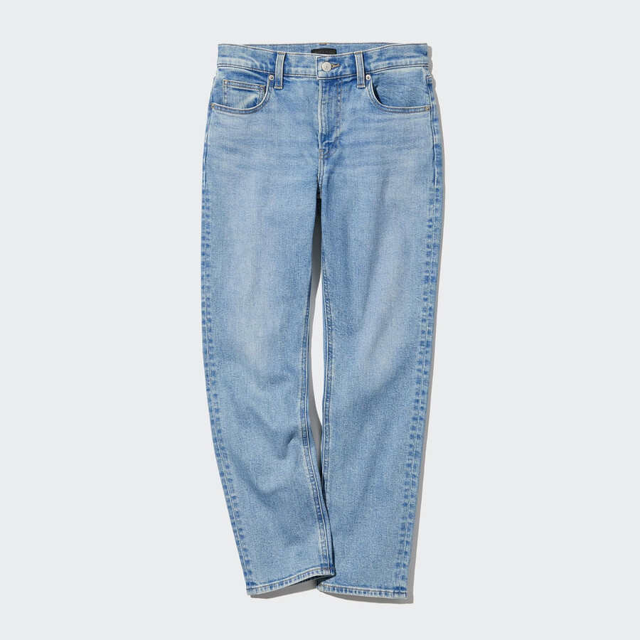 womens uniqlo slim fit straight leg ankle length jeans blue